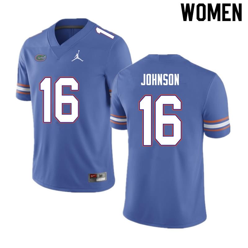 NCAA Florida Gators Tre'Vez Johnson Women's #16 Nike Blue Stitched Authentic College Football Jersey UXU2264IR